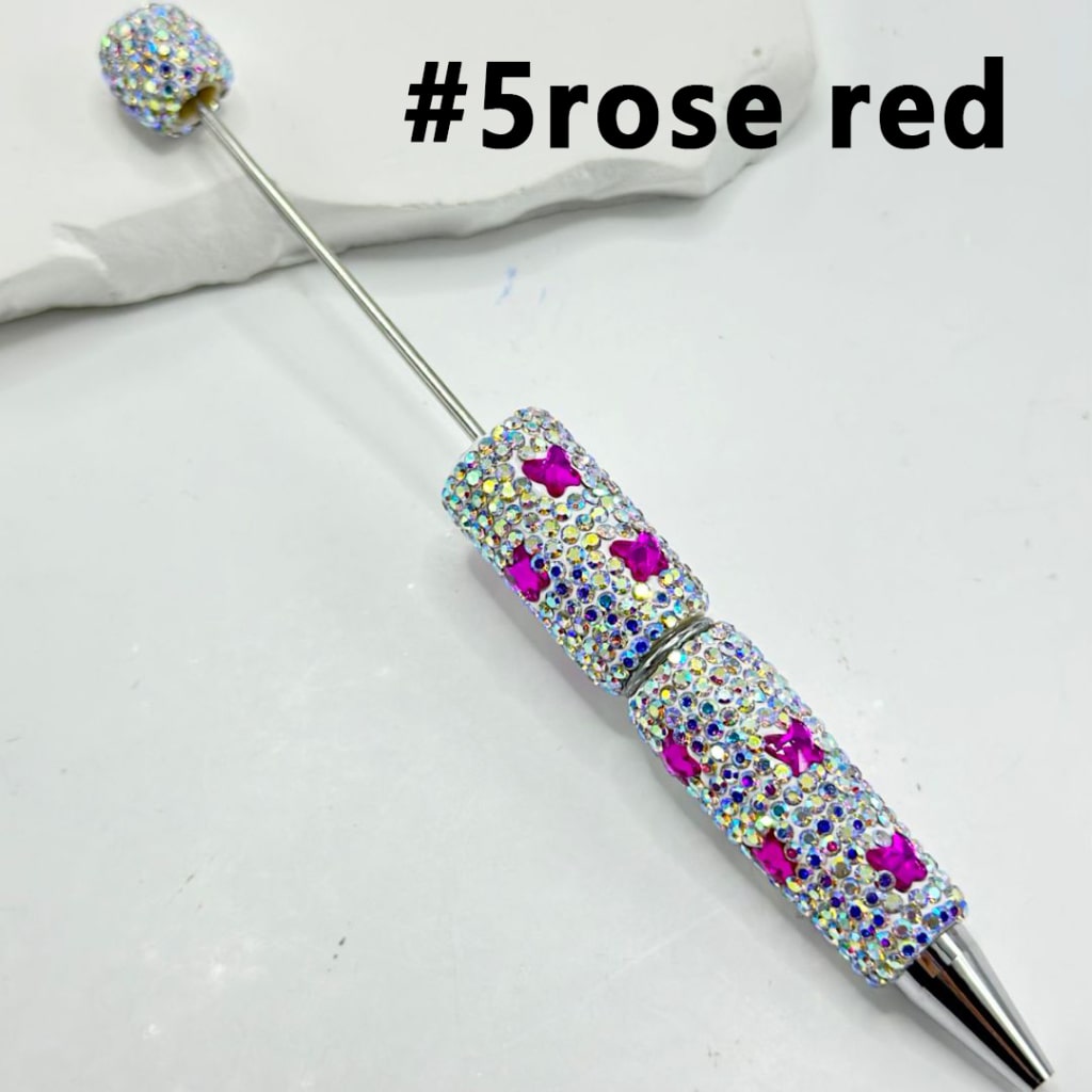 Beadable Clay Pens Covered with Multi Color Butterflies and Mini AB Rhinestones, Entire Pen Decorated