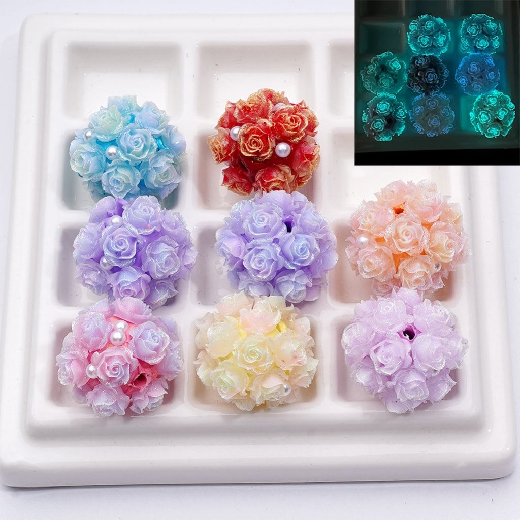 Ombre Color Shiny Cute Flower White Pearls Luminous Round Clay Beads 20MM Random Mix