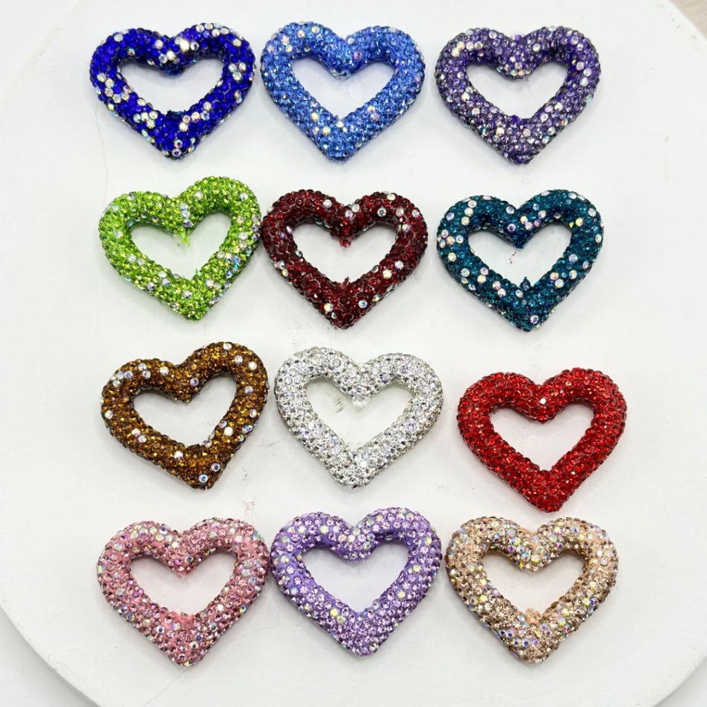 Bling Bling Heart Frame with Colorful Rhinestones and Clay Beads, Random Mix, Around 34*27MM