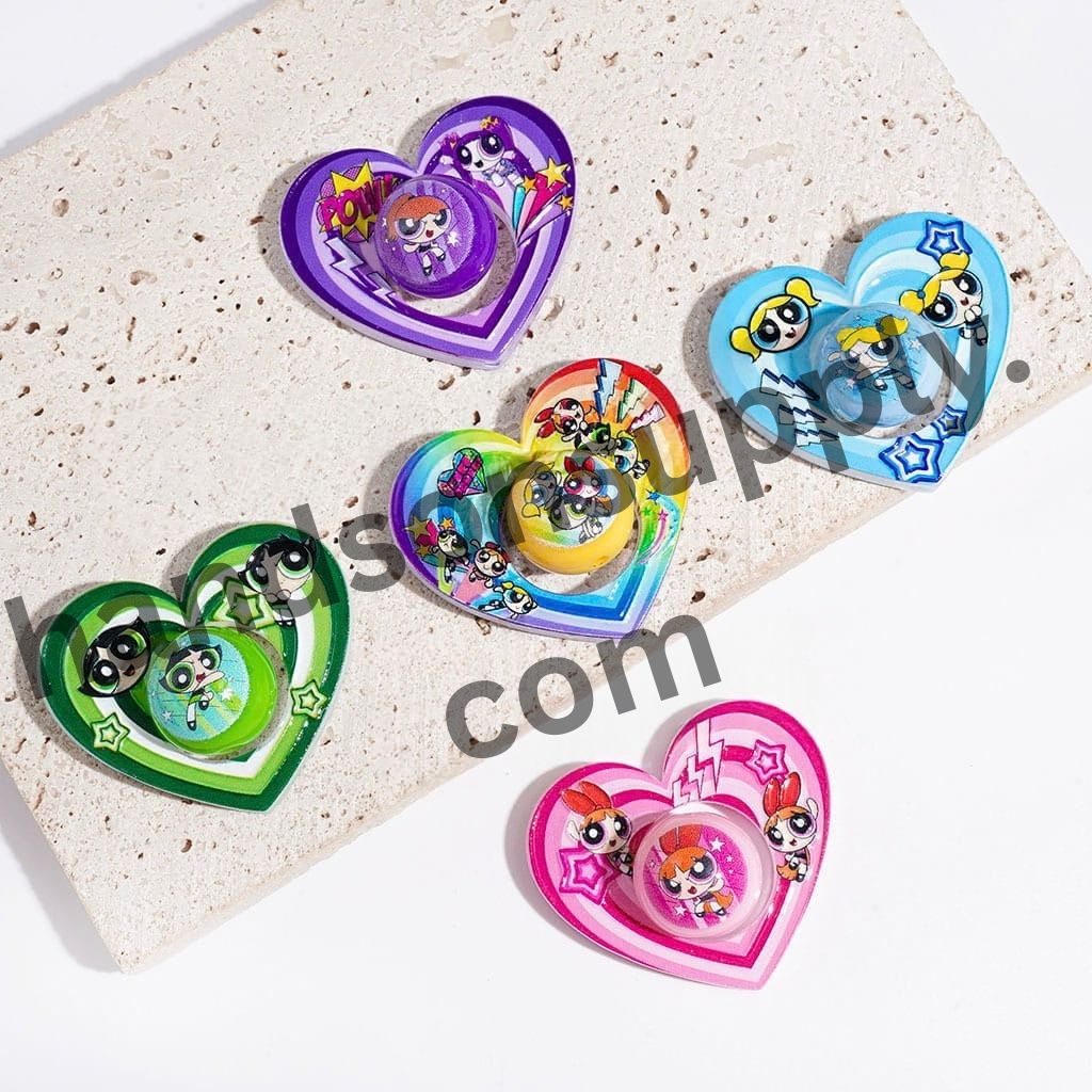 Brave Girl Police Character Print Hollowed Heart & Round Acrylic Beads Collection Set, Assorted Colors, Random Mix