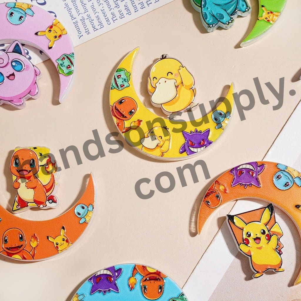 Playful Small Monster Character Print Crescent Moon & Mini Pieces Acrylic Beads, Random Mix (Please Read the Description)