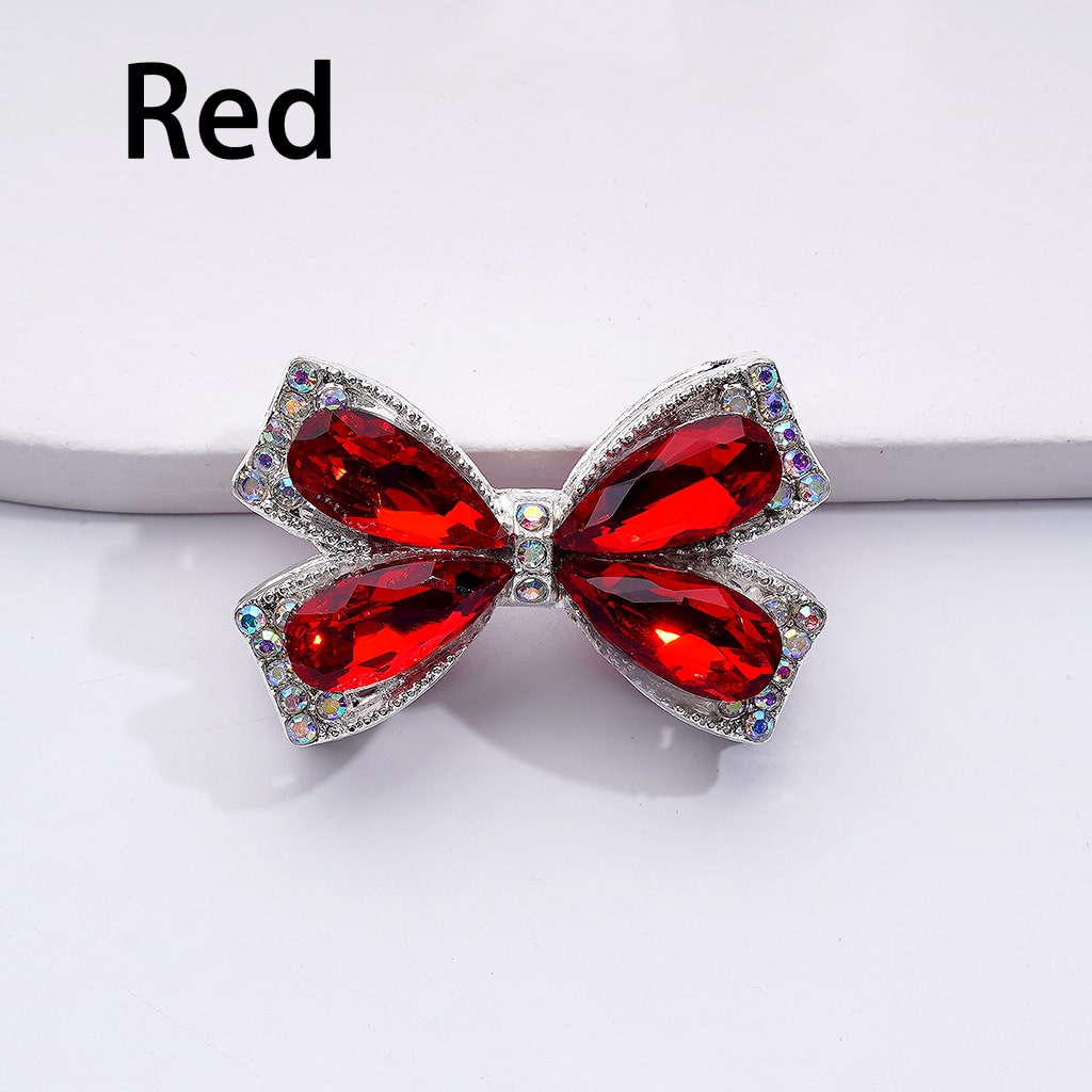 Dazzling Silver Bowknot Beads 24*38MM, Alloy Embellishments with Sparkling Rhinestones