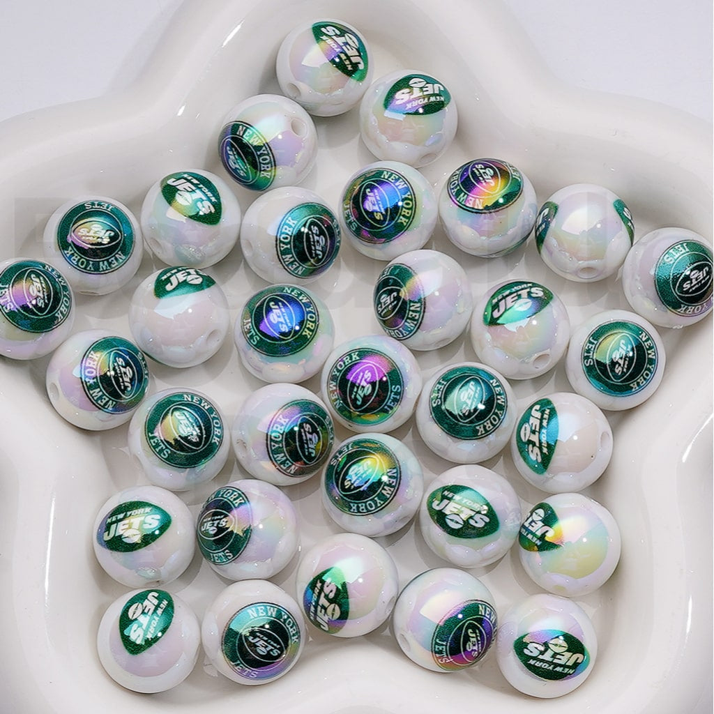 NF Football Teams USA American UV Coating Round Acrylic Beads, 16MM, Random Mix and Single Team Both Available to Choose