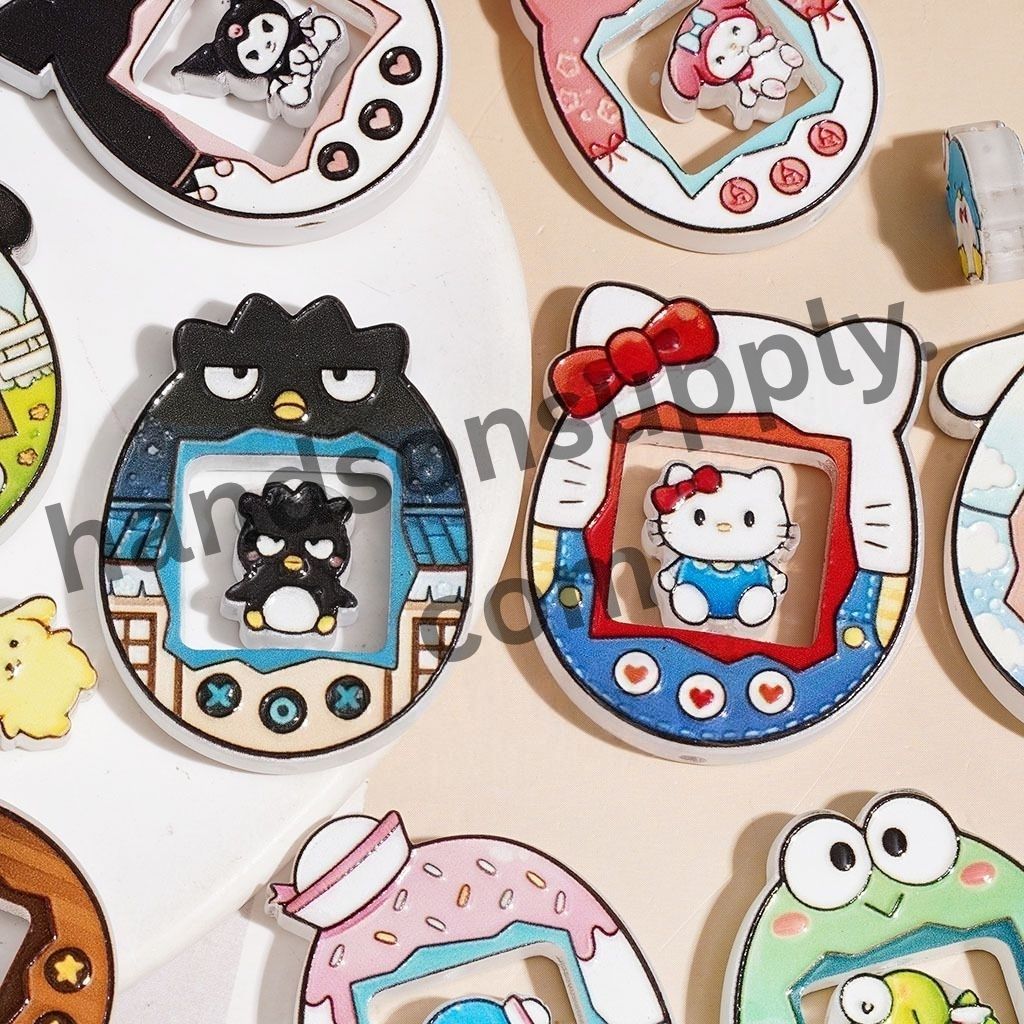 Playful Electronic Pet Game Frog, Dog, Cat & Penguin Character Series Acrylic Beads, Random Mix