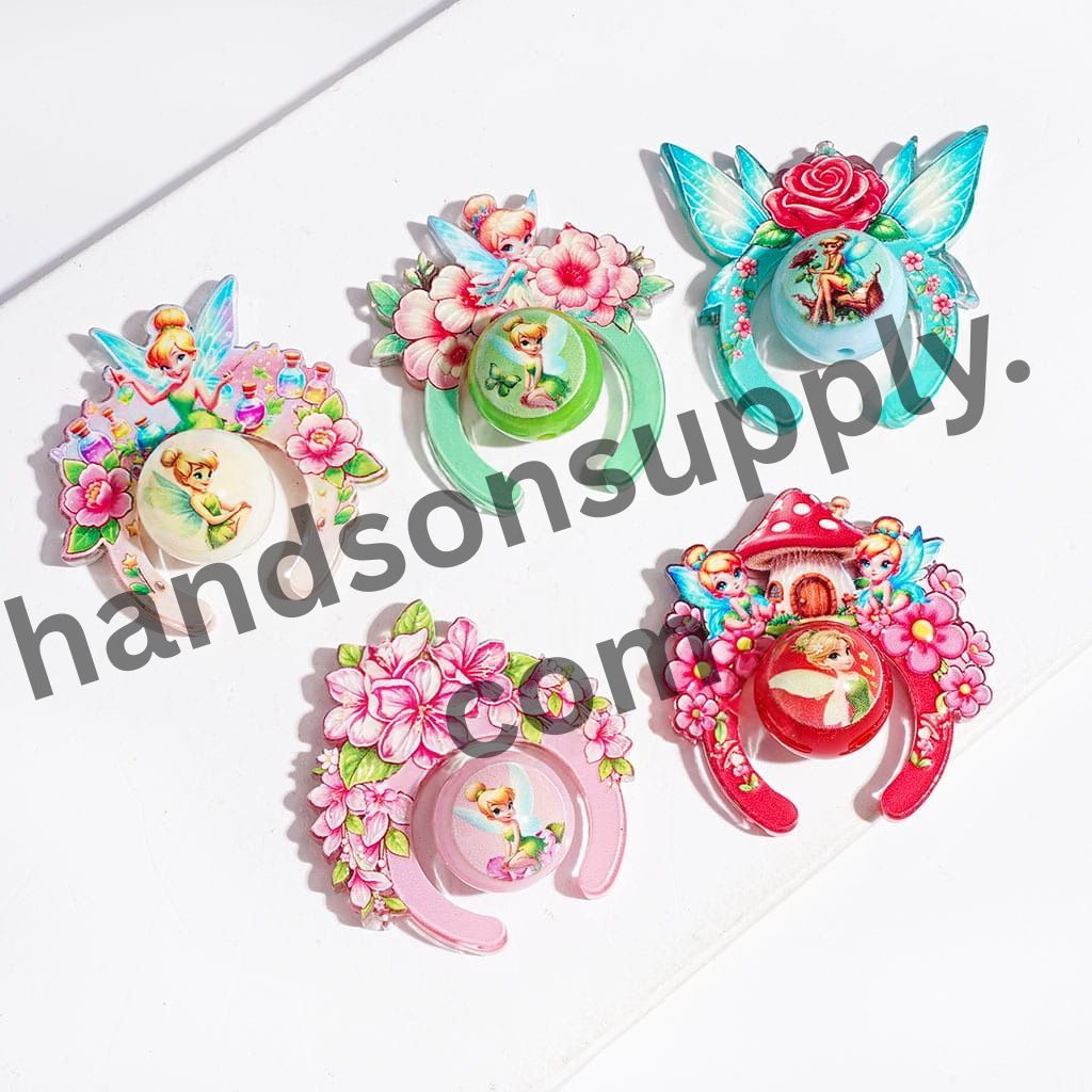 Fantasy Blonde Fairy Characters with Floral Designs, Headband-Shaped and Round Acrylic Beads Collection Set, Random Mix