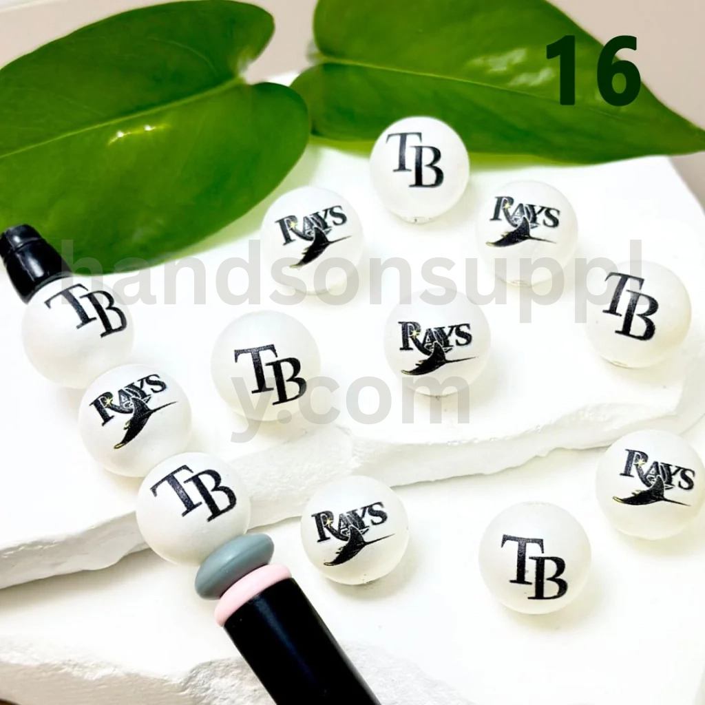 Tampa Bay Rays Baseball Theme 16MM Frosted White Round Acrylic Beads Random Mix