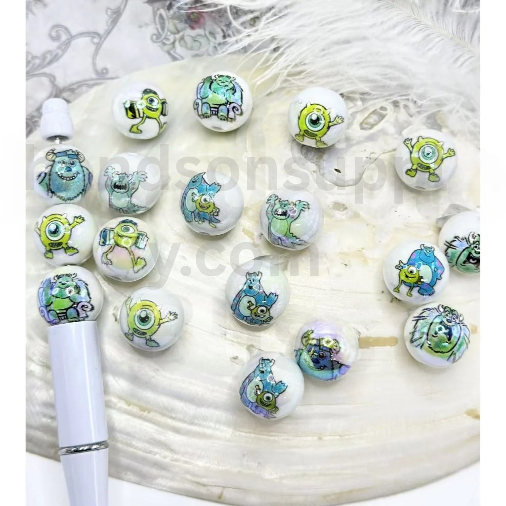 Space Creature Monster Toy Adventure Theme White Round 16MM Mix Glossy Acrylic Beads