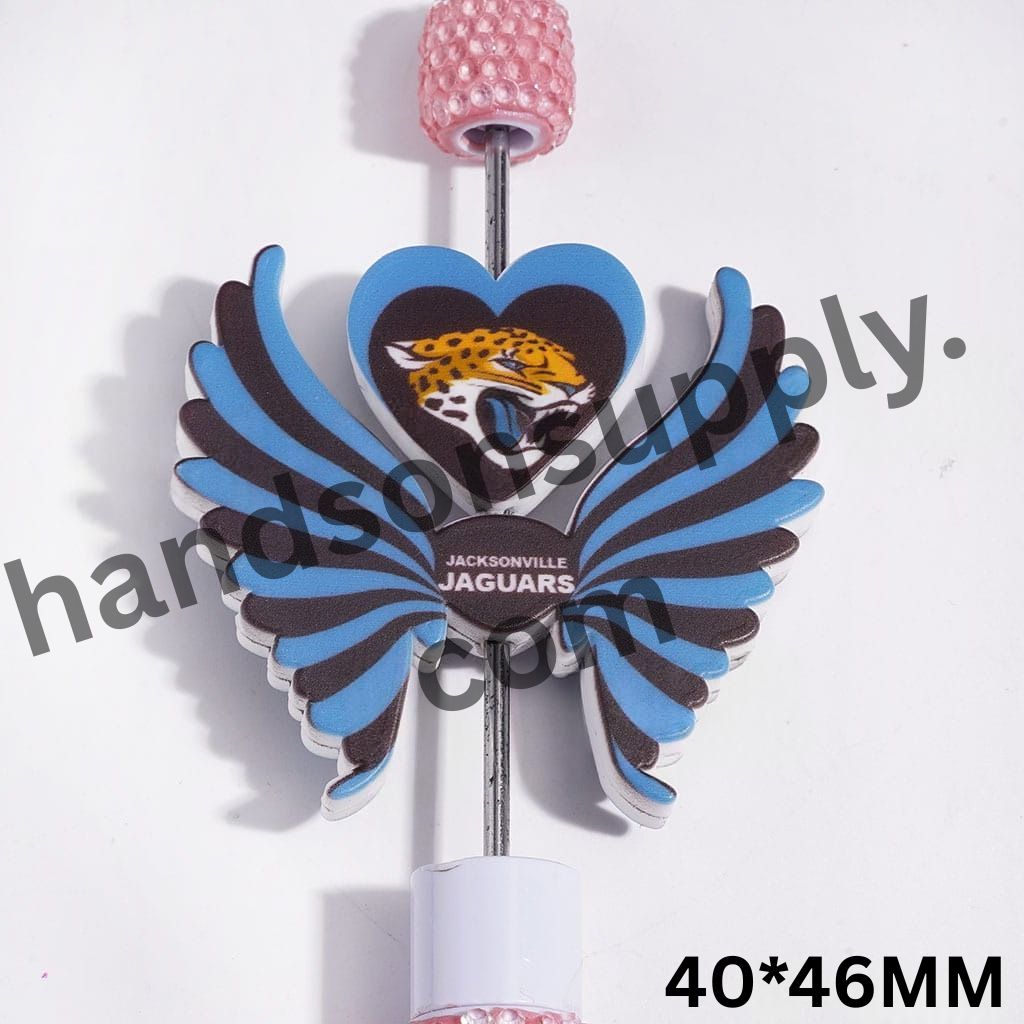 Jacksonville American Football Team Logo Designs with Printed Heart and Wing Shapes Silicone Focal Beads Set, 40*46MM