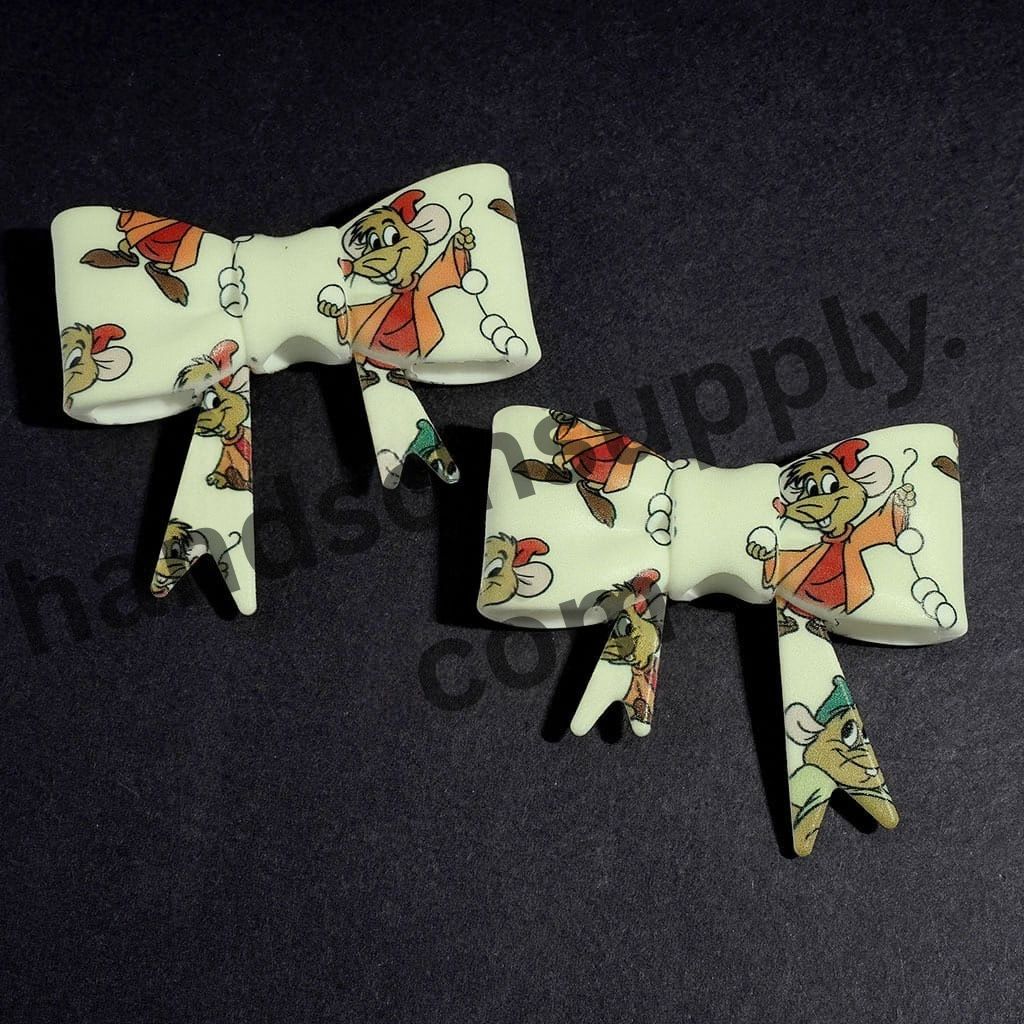 UV-Printed Cute Mouse Character in Red & Orange Outfit Soft Bowtie Shape Silicone Focal Beads, 53*59MM
