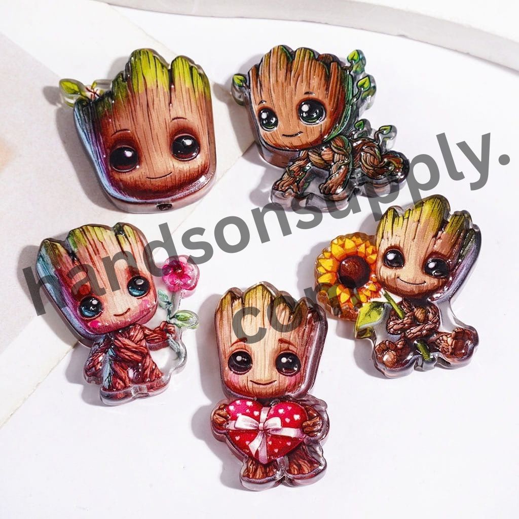 Fantasy Warrior Style Galaxy Guard Team Withered Wood Character Semi-Clear Acrylic Beads, Assorted Designs, Random Mix