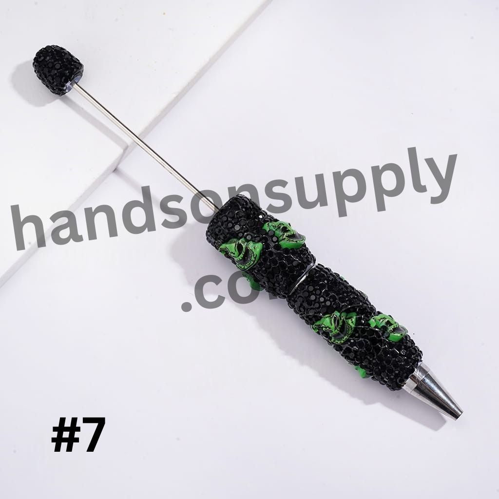 Spooky Horror Character Series with Sparkling Black Rhinestones, Halloween-Themed Beadable Clay Pens