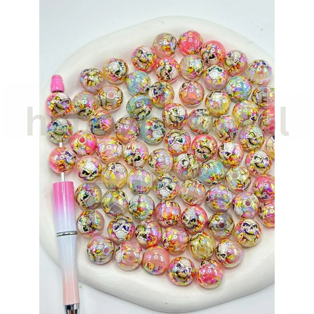 Skull Head Design Jelly Color Round 16MM Assorted Mix Halloween Acrylic Beads