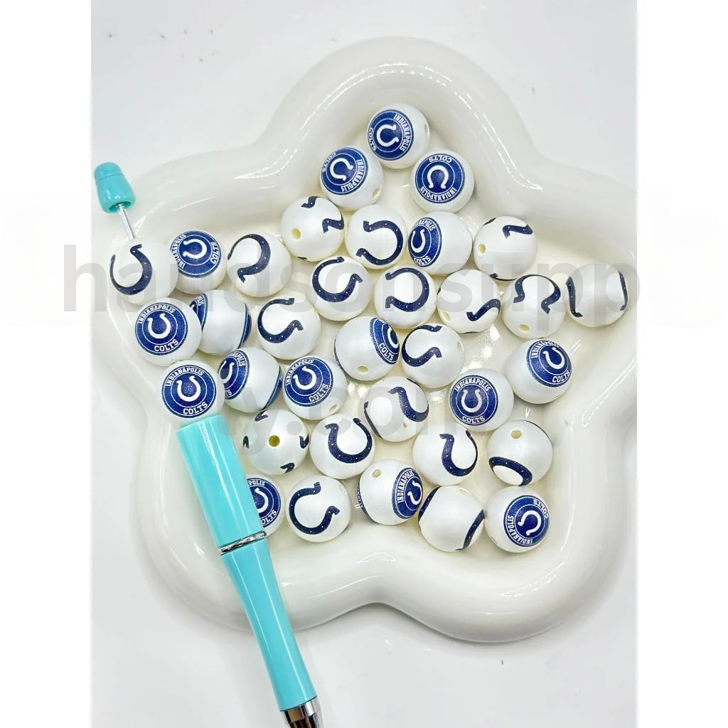 Frosted Matte White 16MM Sports Football Team Round Acrylic Beads
