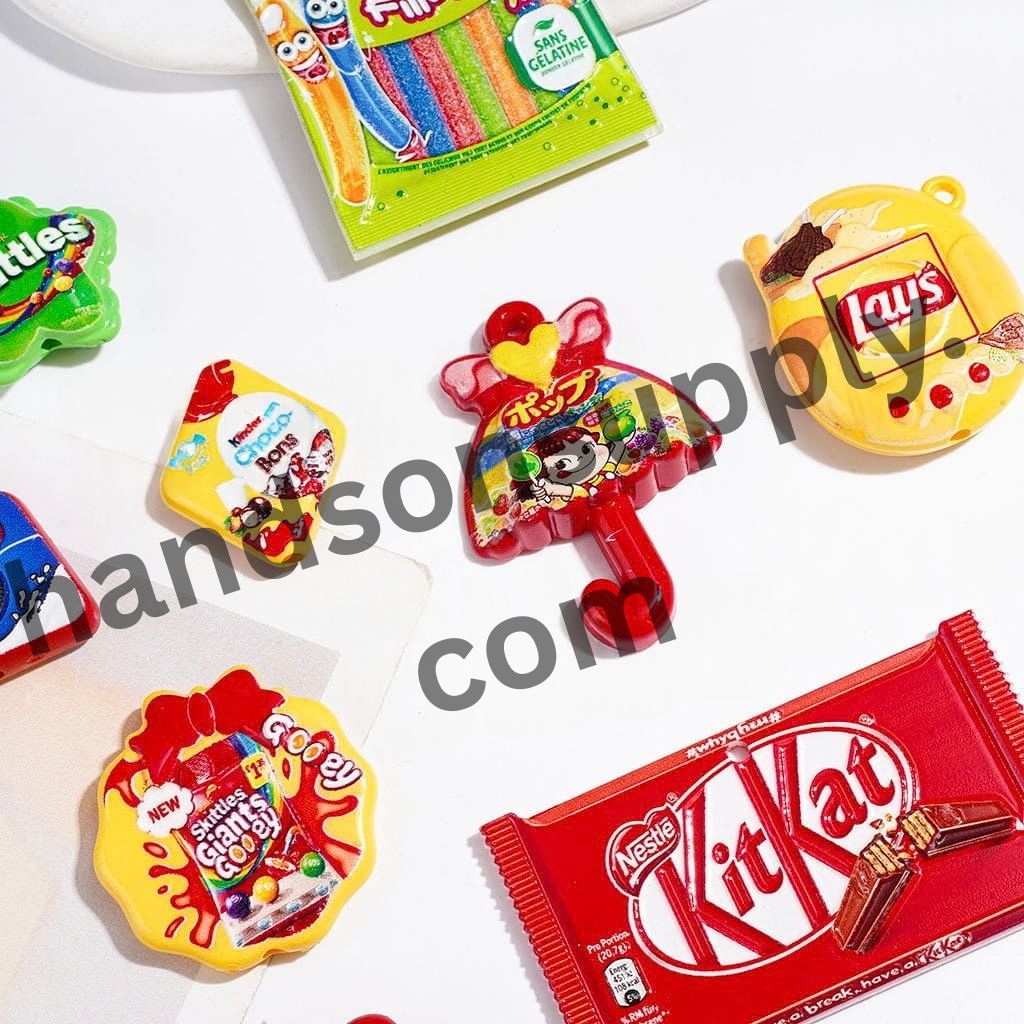 Playful Fun Potato Chips, Soft Drink, Candy, Chocolate & Cookie Series Snack-Themed Acrylic Beads & Pendants, Random Mix