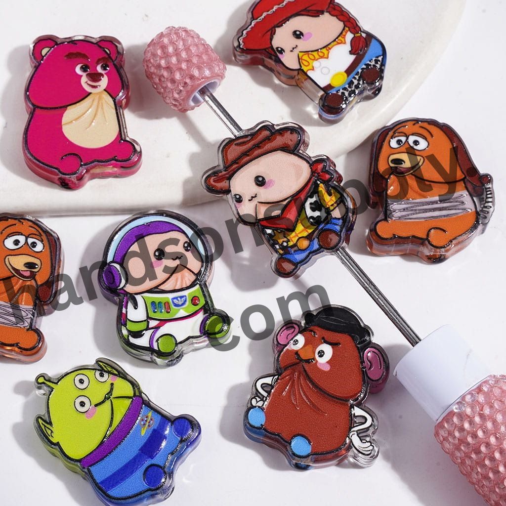 Toy Adventure Character Designs in Vibrant Man Exclusive Animated Styles Acrylic Beads, Random Mix