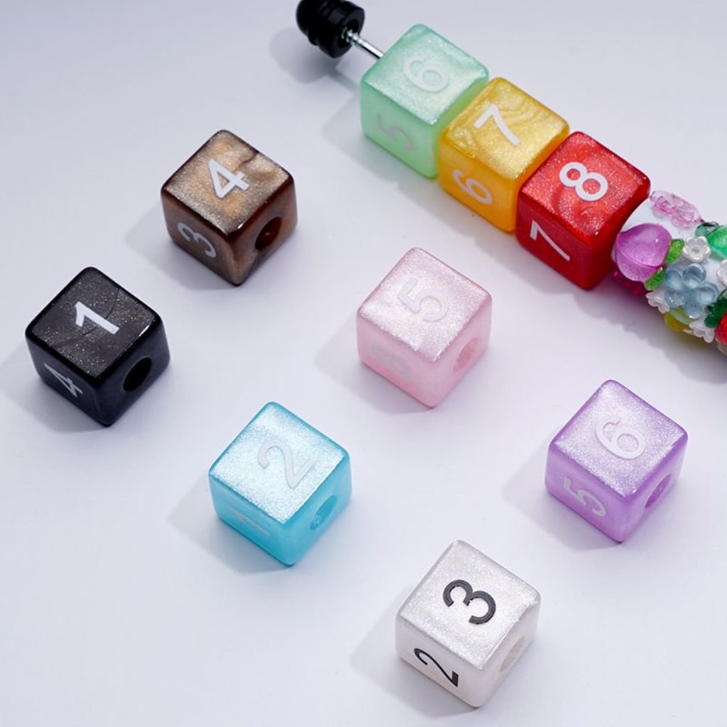 Square Cube Colorful Glitter Figure Number Acrylic Beads, 16MM, Random Mix