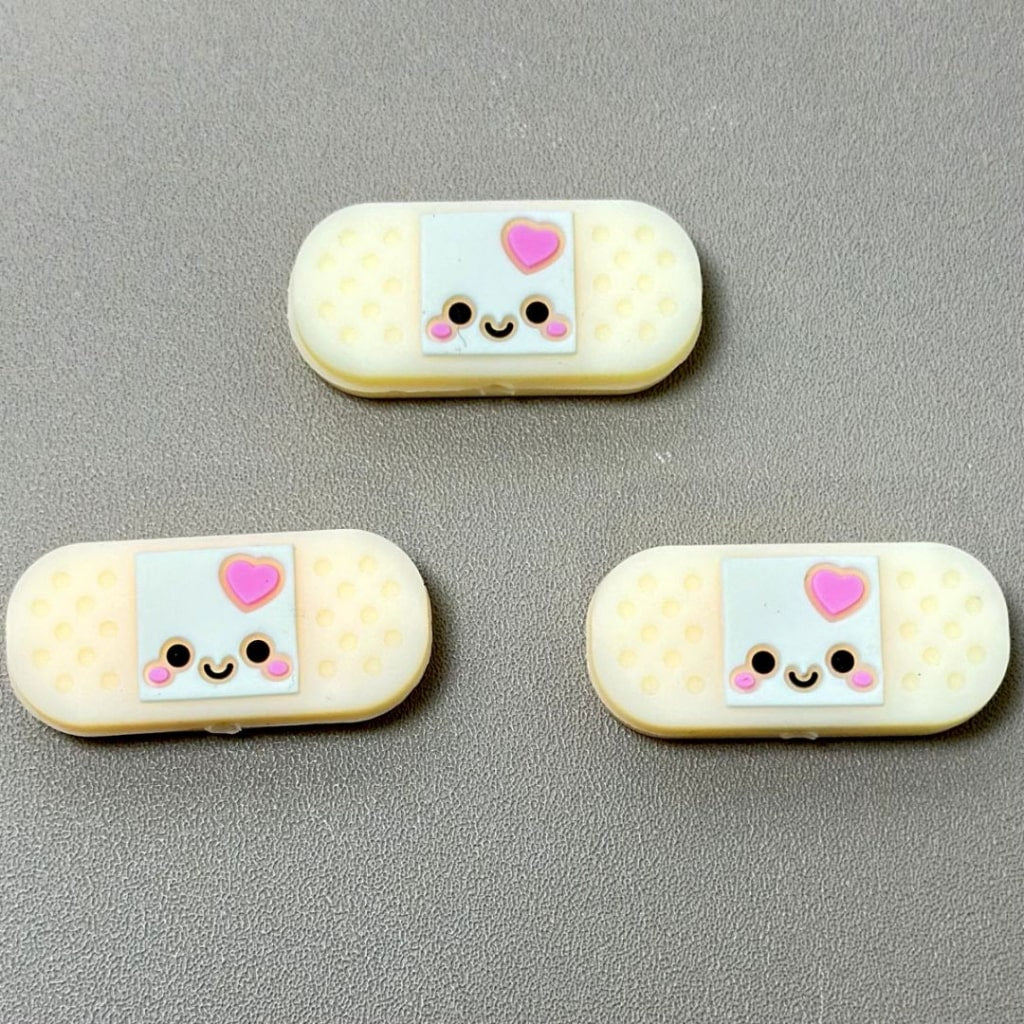 Little Cute Bandaid with Smile Face Pink Heart Silicone Focal Beads
