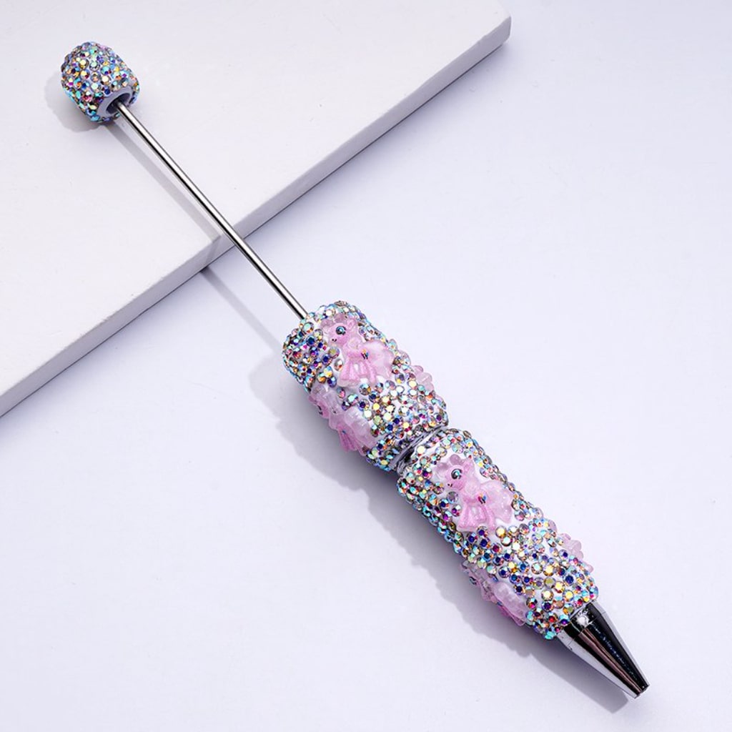 Beadable Clay Pens with Adorable Pony Design and Mini AB Rhinestones Full Pen Coverage for DIY Craft Projects