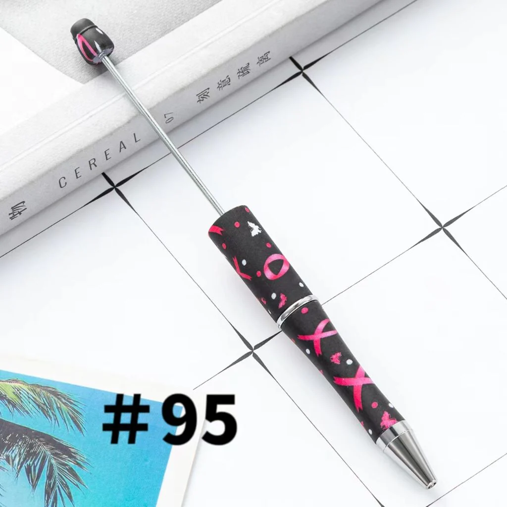 Pink Breast Cancer Awareness Ribbon with Black Background Printed Beadable Pens Number 95