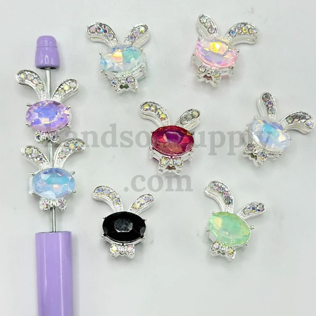 Crystal Rhinestone Bunny Head Charms Silver Alloy Flat Back, Random Mix, 21*25MM