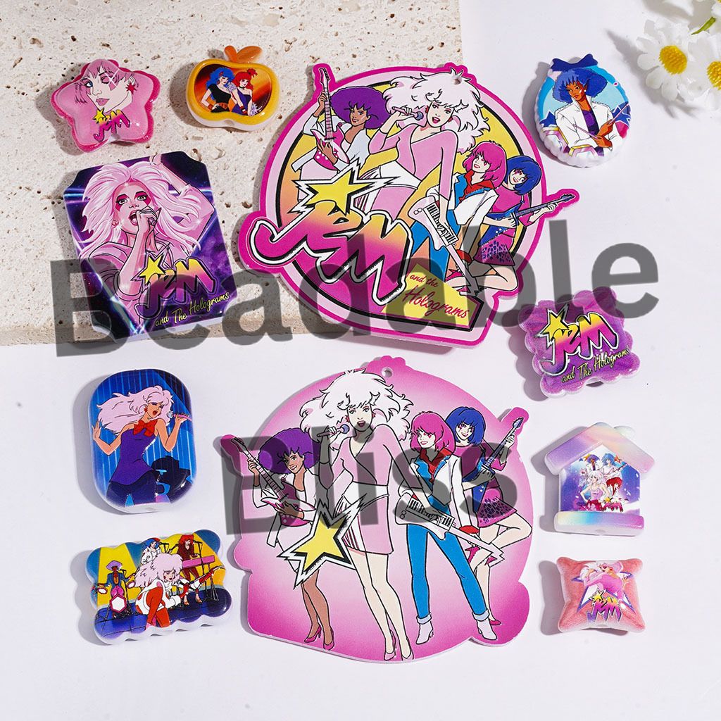 Acrylic Beads and Pendants Girl Singer Series Print, Random Mix