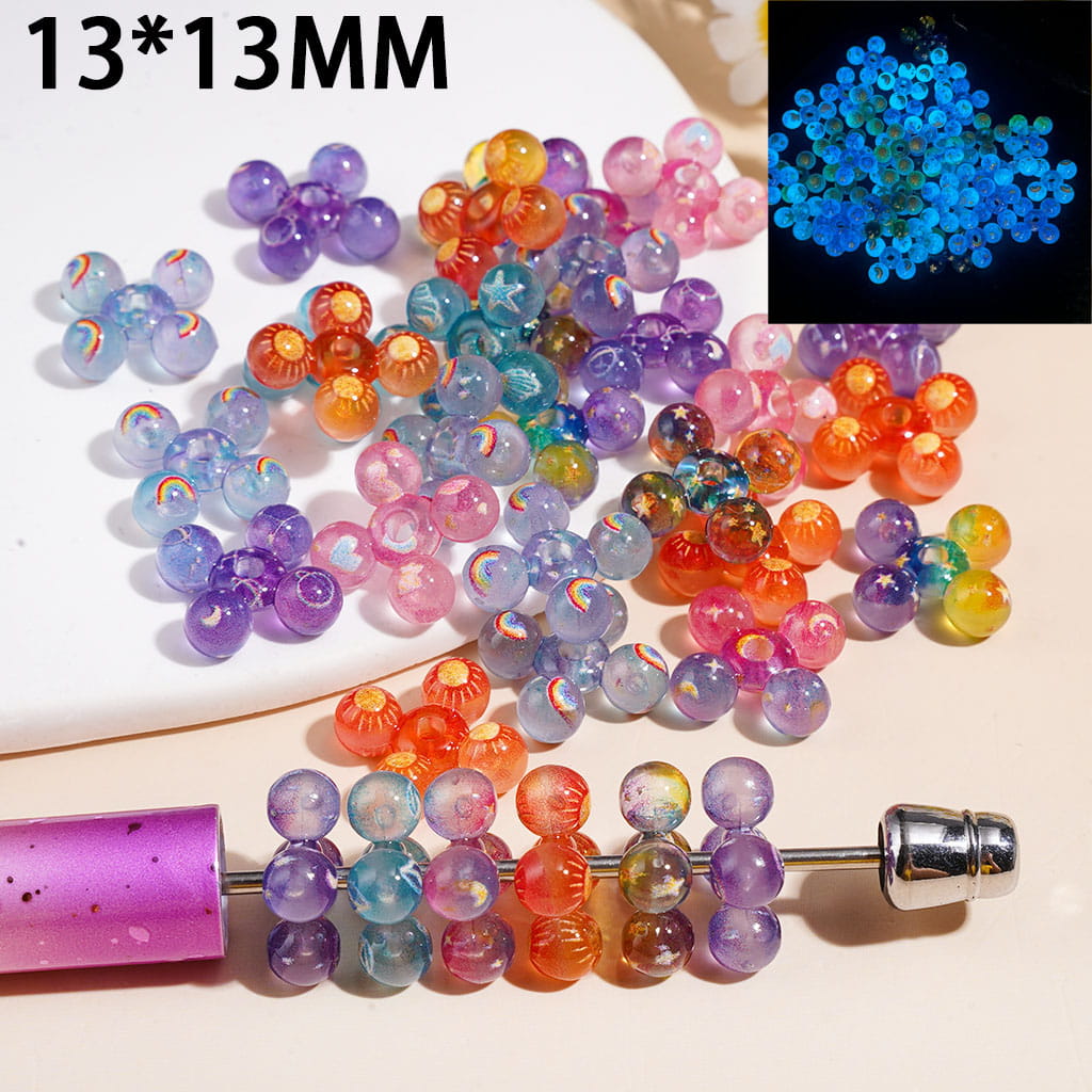 Acrylic Spacer Beads Luminous & Gradient Color Flower Shape by Mini Round, 13*13MM, Random Mix
