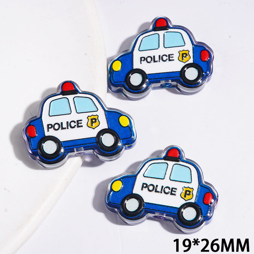 Mini Police Car Acrylic Beads, Semi-Clear, 19*26MM