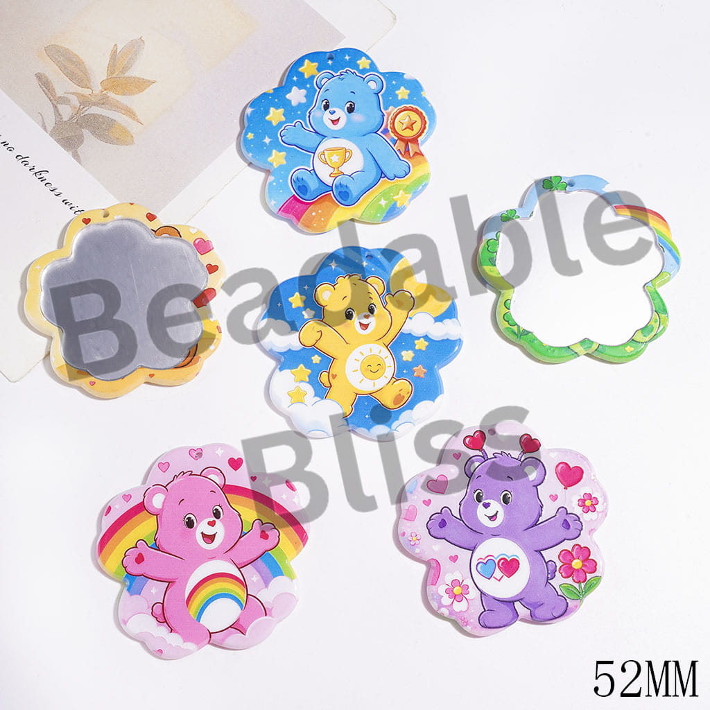 Rainbow Bear Acrylic Flower Mirror, DIY Acrylic Pendants for Bag or Items, 52MM, Random Mix
