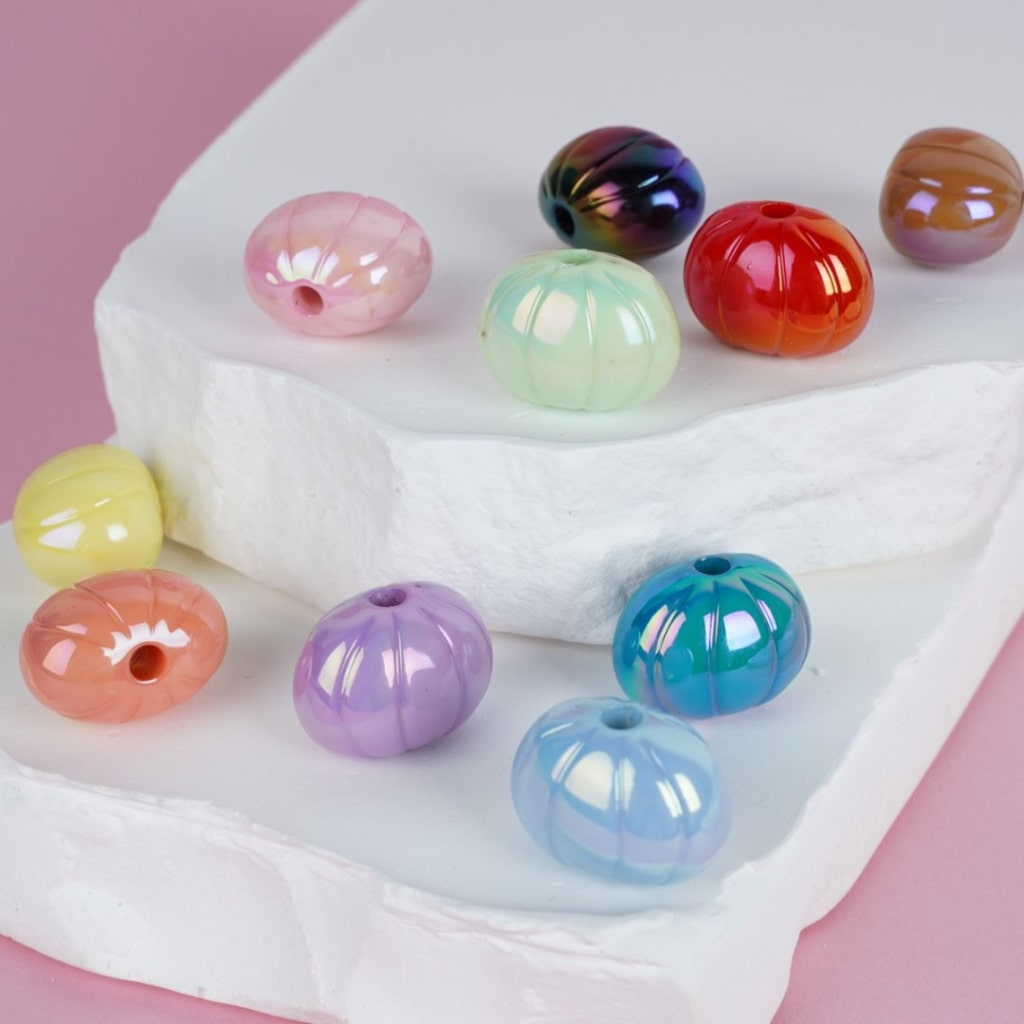 Cute Colorful UV Finish Pumpkin Acrylic Beads, Around 13*17MM, Random Mix