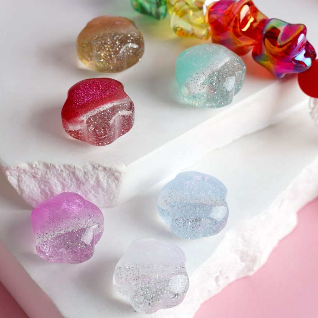 Glittery Flower Half Clear Half Color Acrylic Beads, Around 16MM, Please Read the Description