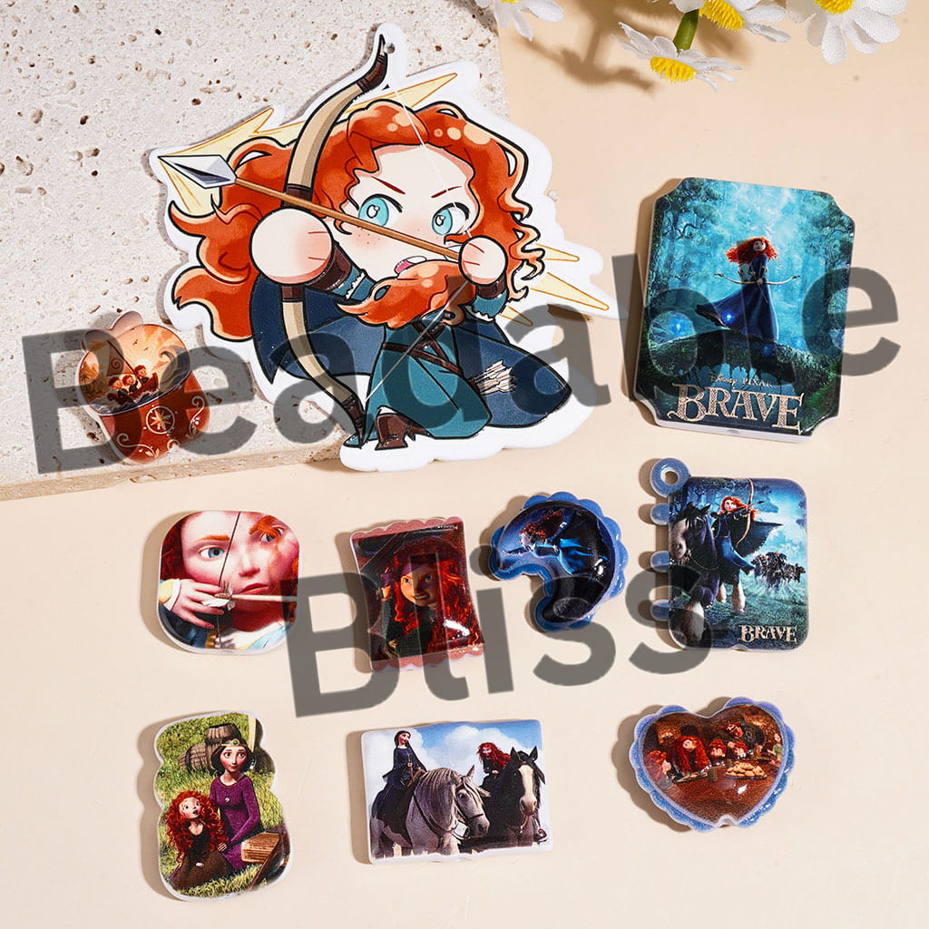 Acrylic Beads Pendant Brave Princess Girl Character Series, Random Mix