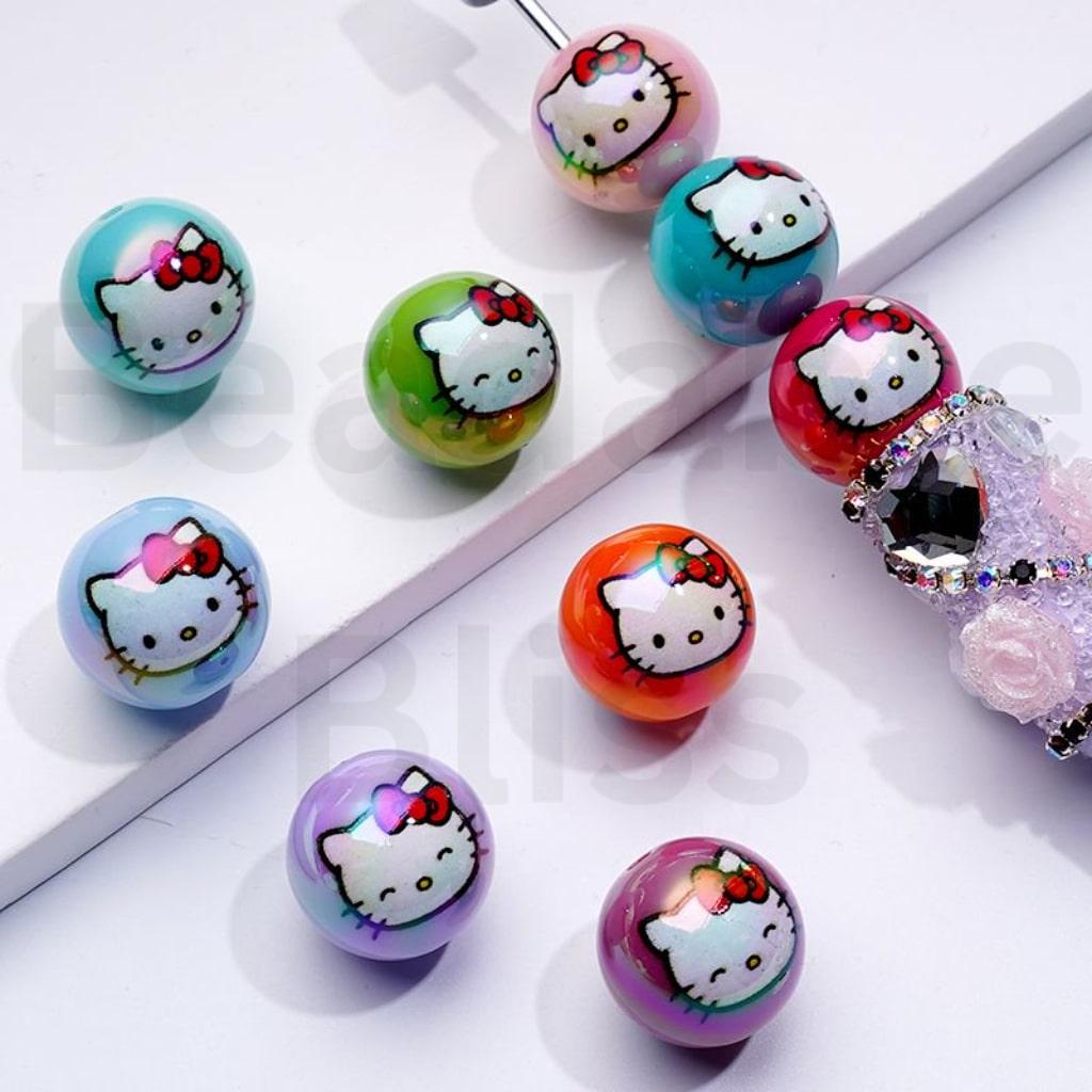 UV Coating Cute cat Adorable Character Colorful Round Acrylic Beads, 16MM, Random Mix