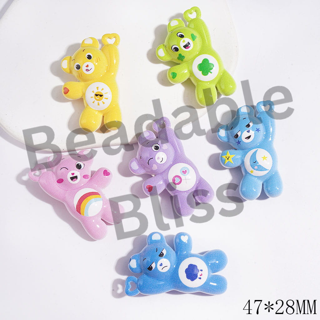 Acrylic Beads and Pendants Rainbow Bear Series, 47*28MM, Heart-Shaped Lifting Hole, Random Mix