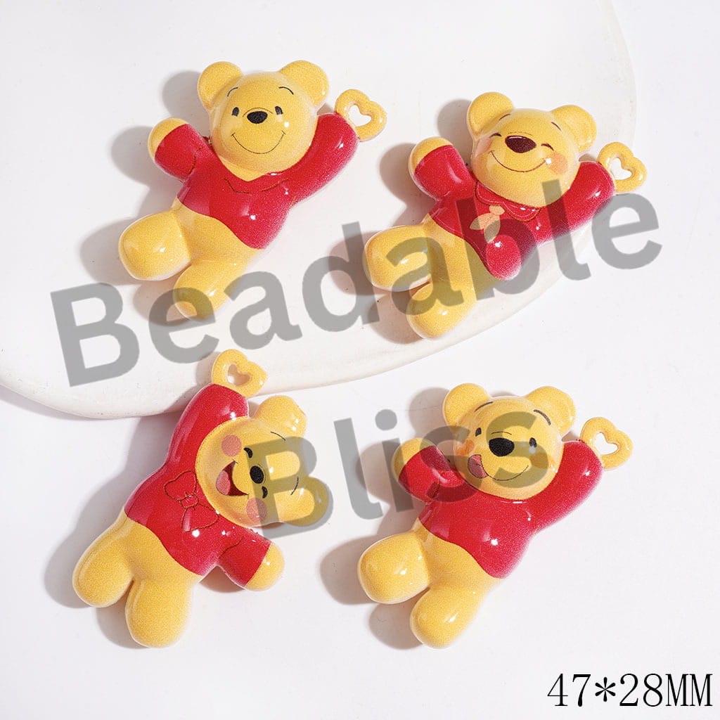 Honey Bear Series Acrylic Beads and Pendants, 47*28MM, Heart-Shaped Lifting Hole, Random Mix