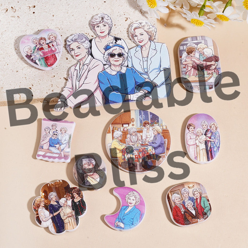 Acrylic Beads Pendant American Classic Comedy Golden Women Characters Series, Random Mix