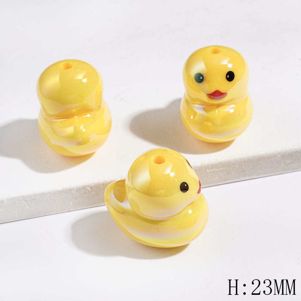UV-Coated Bright Yellow Duck Character with Black Eyes and Red Beak Acrylic Beads, 23MM Height