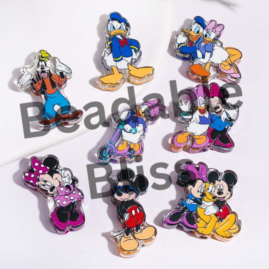Acrylic Beads Girl Boy Mouse and Duck Charcater Series, Semi-Clear, Random Mix