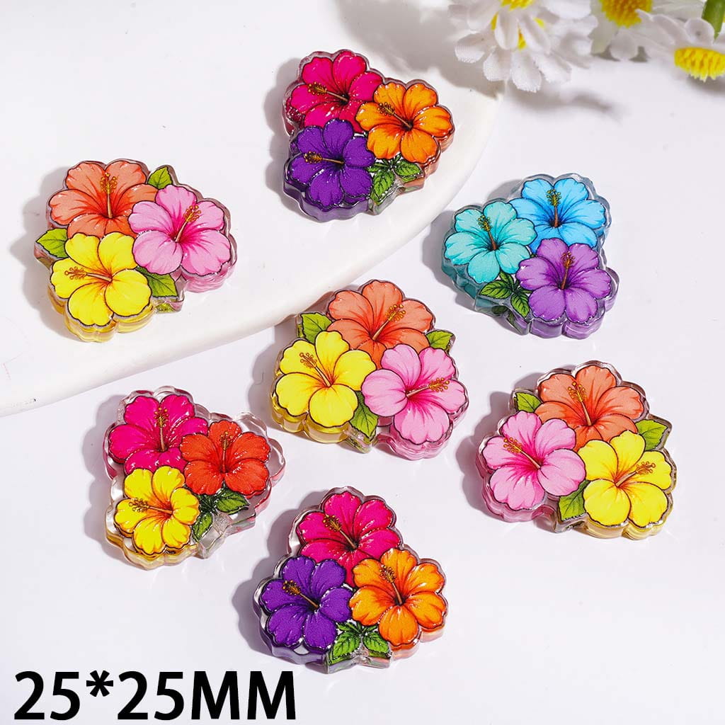 Various Colors Three-Flowers Series Acrylic Beads, Semi-Clear, 25*25MM Random Mix