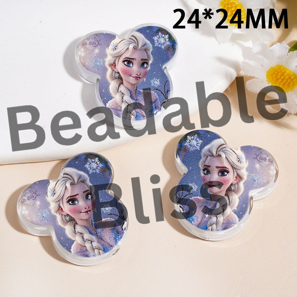 Magical White Haired Princess Character Prints Acrylic Beads Pendants, Mouse Head Shape, 24*24MM