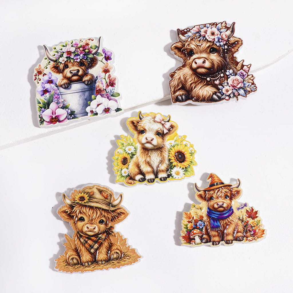 Highland Cow Flower Acrylic Beads, DIY Jewelry, Random Mix