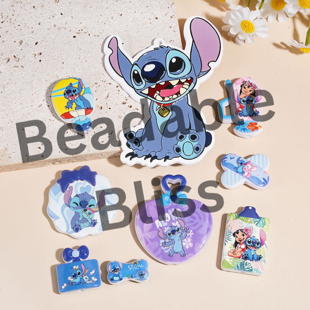Blue Monster Character Theme Acrylic Beads and Pendants, Random Mix