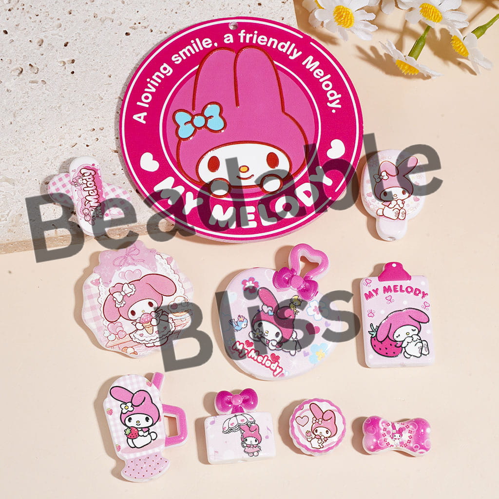 Acrylic Beads and Pendants Pink Bunny-Like Girl Character Theme, Random Mix