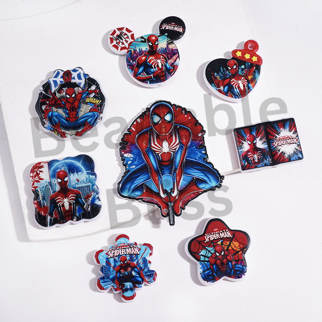 Red Blue Spider Hero Character Series Acrylic Beads and Pendants, Random Mix