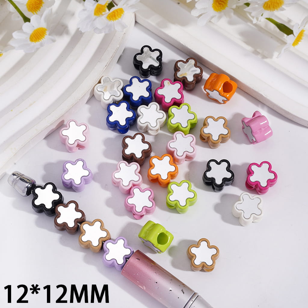 Plum Blossom Flower Shape Mirror Sticker Acrylic Beads 12*12MM Random Mix