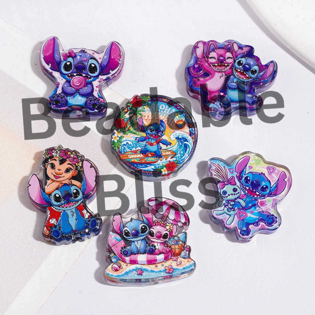 Acrylic Beads Blue Monster Character Series, Semi-Clear, Random Mix