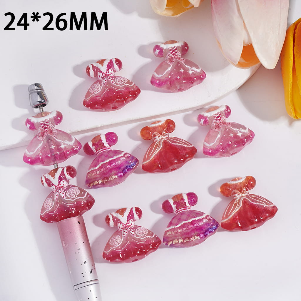 Beautiful Pink White Princess Dress, Acrylic Beads 24×26MM, Random Mix