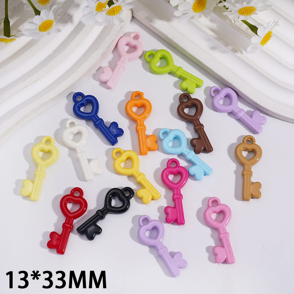 Colorful Heart Key Acrylic Bead Pendant 13*33MM, Random Mix