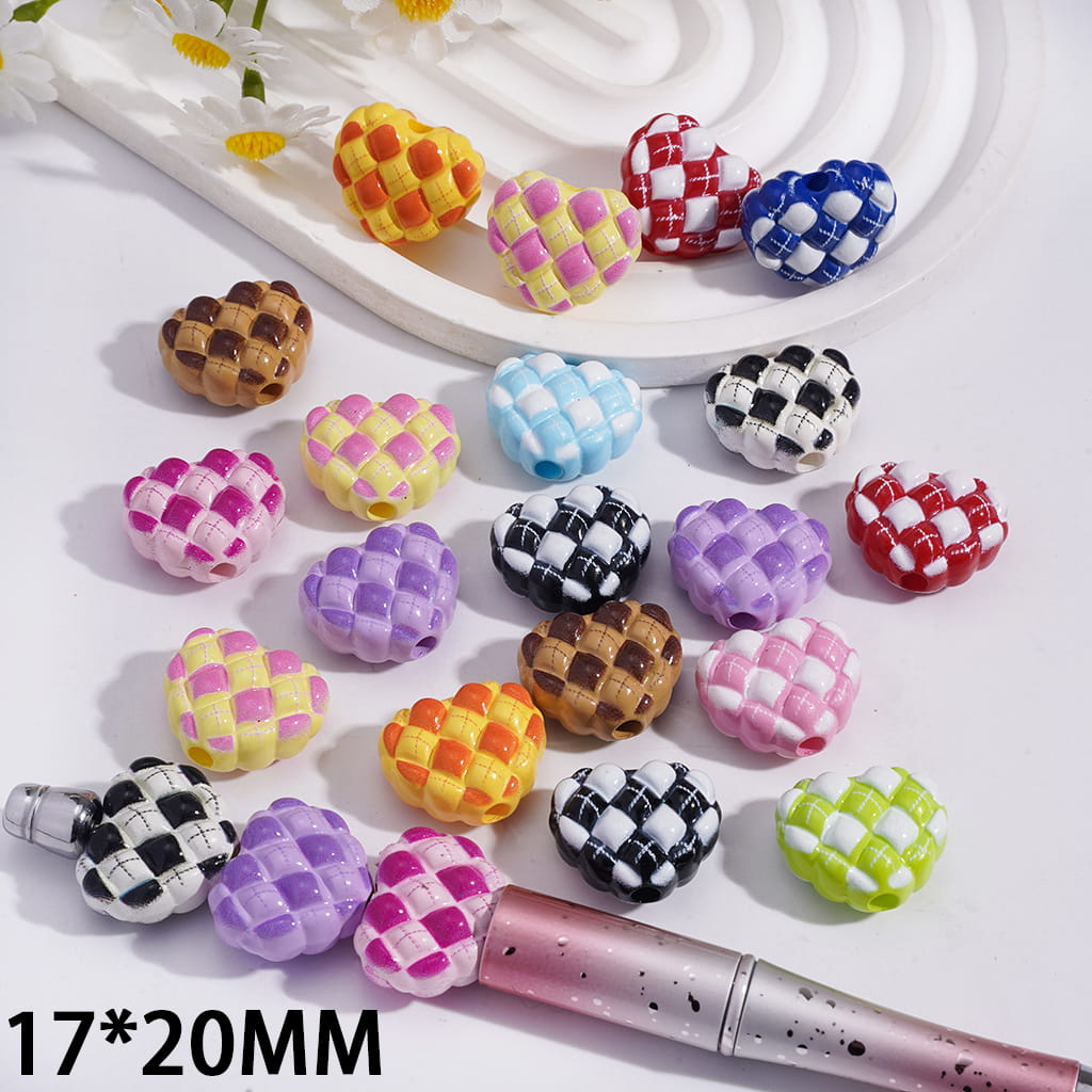 Heart Shape with Waffle Pattern Acrylic Beads 17*20MM, Random Mix