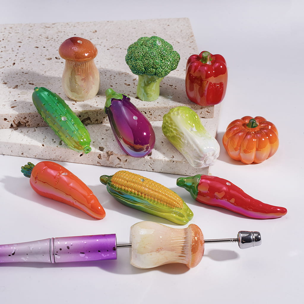 UV Coated Vegetable Theme in Assorted Style Acrylic Beads Random Mix