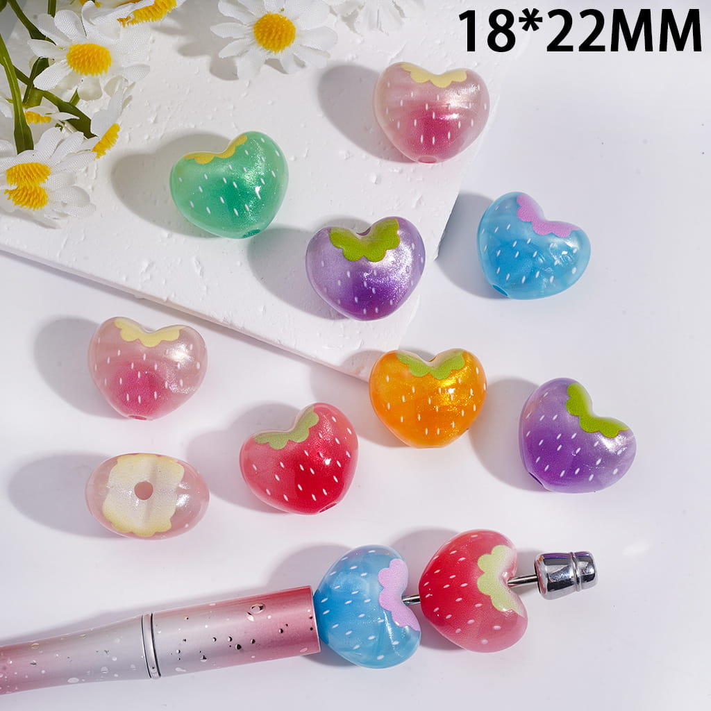 Cute Colorful Strawberry Heart Shape Acrylic Beads 18*22MM Random Mix